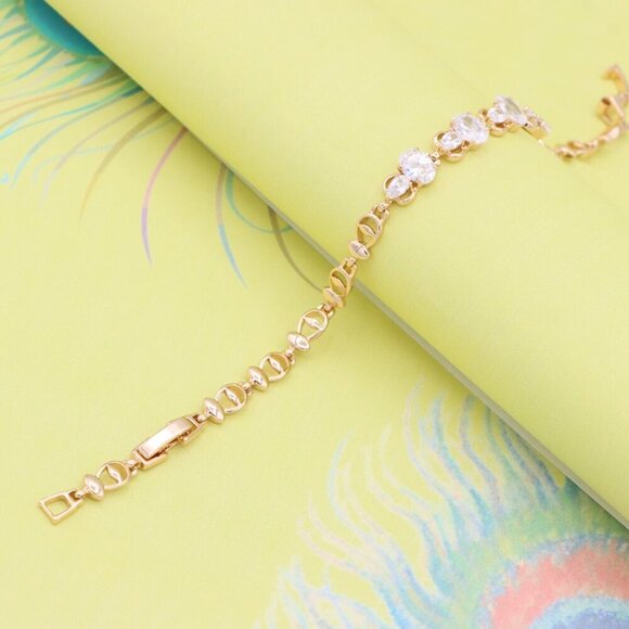 "Elegant Rose Gold Plated Bracelet with Oval and Teardrop Stones, XPBL0908 - Picture 5 of 12